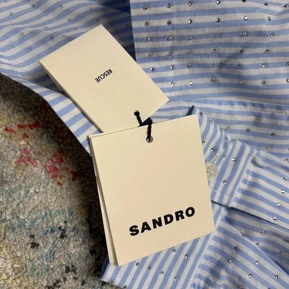 NWT Sandro Crystal-Embellished Striped Shirt - Picture 5 of 5